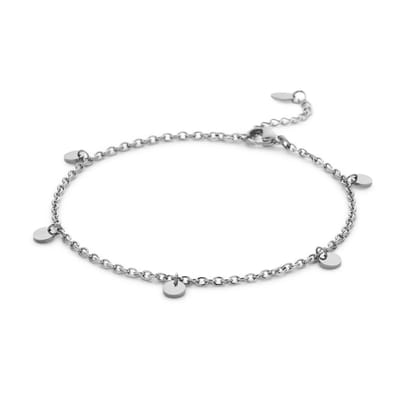 CO88 Collection Enkelbandje met Hangertjes - Rondjes - 5mm - Ankerschakel - 2,4mm - 22+3cm - Staal - Zilverkleurig - 8CA-00011