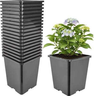 Garronda Set van 20 hoge vierkante kunststof kweekpotten met drainagegaten voor tuin (Zwart, 20,5 x 20,5 x 23,5 cm (7L)) GD-KW-HS