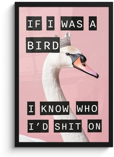 Poster in lijst - Fotolijst 40x60 cm - Posters - Zwaan - Vogel - Decoratie - Roze - Posterlijst zwart - Decoratie - Wanddecoratie woonkamer - Muurdecoratie slaapkamer