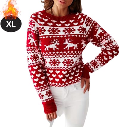 Bovista Kersttrui - Dames - Foute Kersttrui - Christmas Sweater - Kerst Sweater - Christmas Jumper - Pyjama - Rood XL
