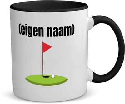 Akyol - golf hole vlag met eigen naam koffiemok - theemok - zwart - Golf - golfers - leuk cadeau voor iemand die houd van golfen - cadeau - kado - 350 ML inhoud