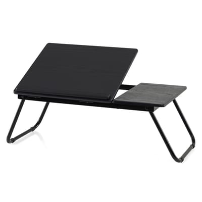 COSTWAY Laptoptafel inklapbaar, 4-voudig in hoogte verstelbaar (zwart) | Bedtafel, notebooktafel, opvouwbaar, beddienblad, werktafel van MDF, metaal, tafel voor bed, bank, vloer, 55 x 32 x 23 cm