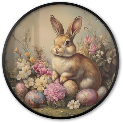 Poster in lijst Rond - Fotolijst 60x60 cm - Posters - Haas - Stilleven - Bloemen - Ronde posterlijst zwart - Decoratie - Wanddecoratie woonkamer - Muurdecoratie slaapkamer