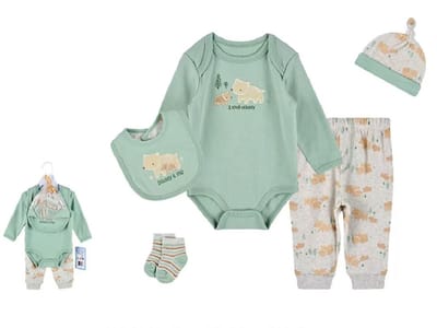 VBM babykleding - 5-delige set - rompertje-broekje-muts-kousjes-slabbetje - 0-3 maand