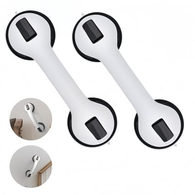 Veiligheidsbeugels voor ouderen (set van 2) — Handgrepen met zuignappen — Veiligheidsleuningen — Deurgrepen voor de badkamer — Duurzaam — Boren niet nodig — Verwijderbaar — 29 x 9,5 cm