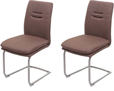 Set van 2 eetkamerstoelen MCW-H70, keukenstoel sledestoel, stof/textiel geborsteld roestvrij staal ~ bruin