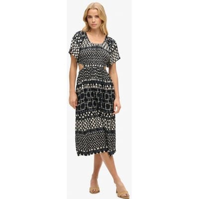 Superdry Midi-jurk met Print en Uitsnijding Zwart Grootte: 40