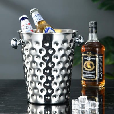 RVS ijsemmer - Champagne ijs emmer met handvat - Champagnekoeler - Drankemmer - Wijnkoeler - 26x20x23.5 Cm - Zilver