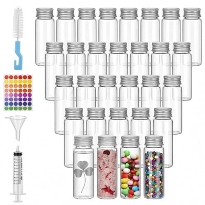 SnelShoppen - 30 Stuks Testbuizen met Deksel, 50ML Kleine Glazen Tubes, Doorzichtige Vial voor Snoepjes, Badzouten, Parels en Sensorisch Gebruik