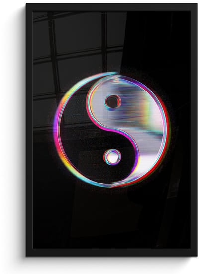 Poster in lijst - Fotolijst 40x60 cm - Posters - Yin-Yang - Cirkel - Regenboog - Posterlijst zwart - Decoratie - Wanddecoratie woonkamer - Muurdecoratie slaapkamer