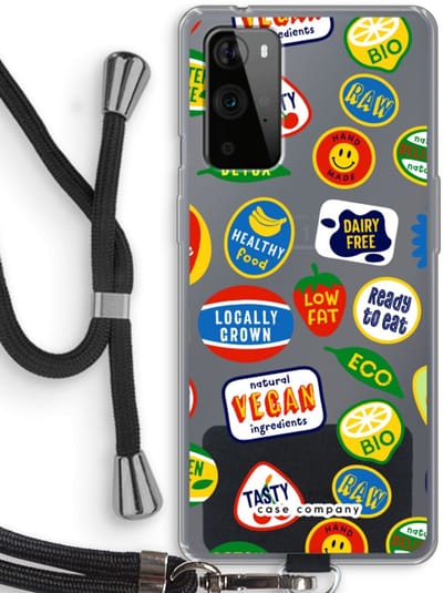 Case Company® - Hoesje met koord geschikt voor OnePlus 9 Pro hoesje met Koord - Fruitsticker - Telefoonhoesje met Zwart Koord - Bescherming aan alle Kanten en Over de Schermrand