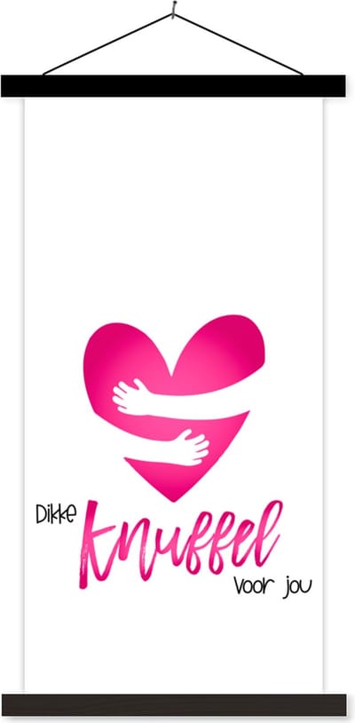 Posterhanger incl. Poster 40x80 cm - Schoolplaat - Sterkte - Quote - Hartje - Knuffel - Textielposter - Zwarte latten