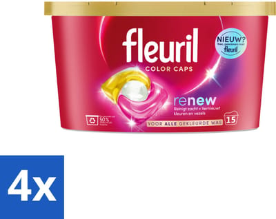 4 x Fleuril - Wasmiddel - Renew Color Caps - Gekleurde Was - 15 wasbeurten - Wasmiddelcapsules - Kleurwas - Wasverzorging - Kleurherstel - Wasformule