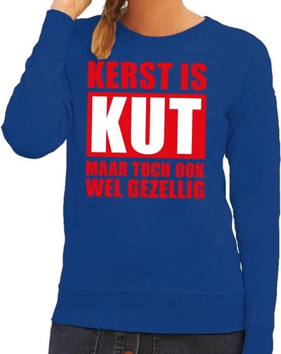 Bellatio Decorations Foute Kersttrui - Kerst is kut maar toch ook wel gezellig - blauw - voor dames XS