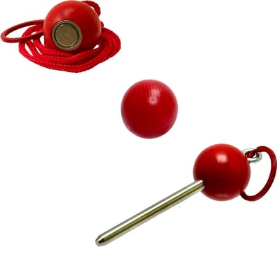 Boulemaus - Jeu de Boules - Bouleset - Kleur rood - 1 Magneet - krachtige magnetische bouleopraper in de vorm van but met koord – 4 kg - 1 Traceur de Terrain -V2A roestvrij staal- 1 but