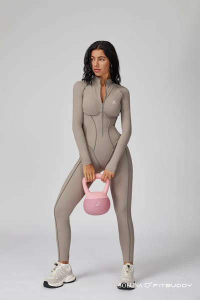 Fitbuddy Seamless Jumpsuit GZL105 – Oat Milk – Shaping, Ademend & Stretch – Naadloos Sportpak – Dames – Maat S