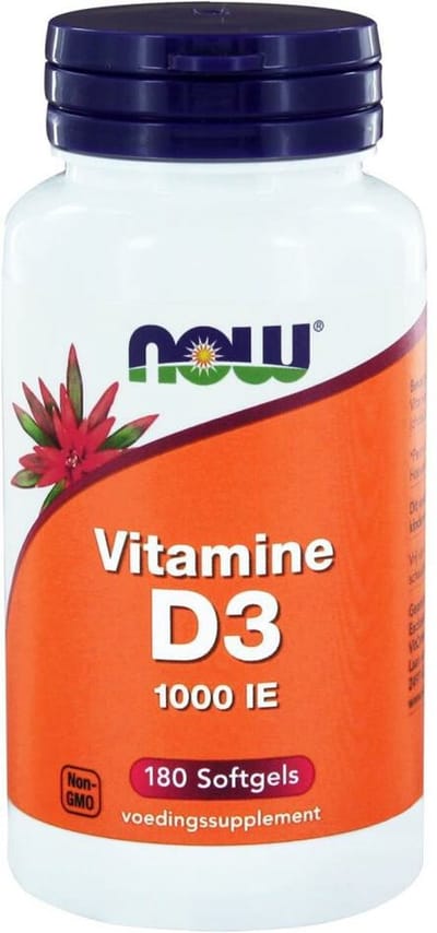 Now Foods - Vitamine D3 1000 IU - Belangrijk voor Immuunsysteem en Spierwerking - 180 Softgels