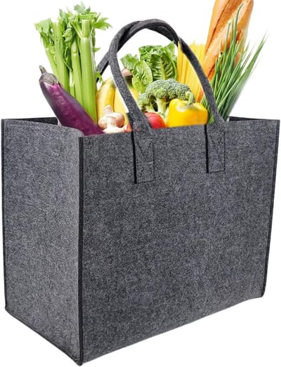 Allecto Plus - Vilten boodschappentas - Opvouwbare shopper voor dagelijks gebruik - 21 liter - Strandtas - Vouwbox - 35 x 30 x 20 cm - Stabiele draagtas met binnenvak - Duurzaam en praktisch - Grijs