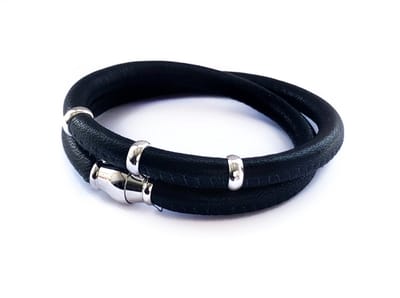 NIEUW! Jolla - dames wikkel armband - zilver - leer - magneetsluiting - bedels - Basic Silver - Zwart