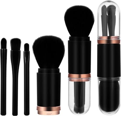 4 in 1 Inklapbare Make-up Borstelset - Mini Gezichtsborstels voor Foundation, Highlighter en Oogschaduw
