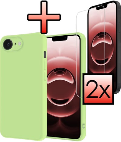 Hoesje - Met 2x Screenprotector - Geschikt voor Apple iPhone 16e / 17e - Sterk & Shockproof - Back Cover - Siliconen Case - Telefoon Hoes - Groen