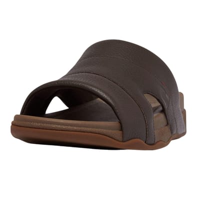 Fit Flop Heren Freeway Leren Sliders (Bruin)