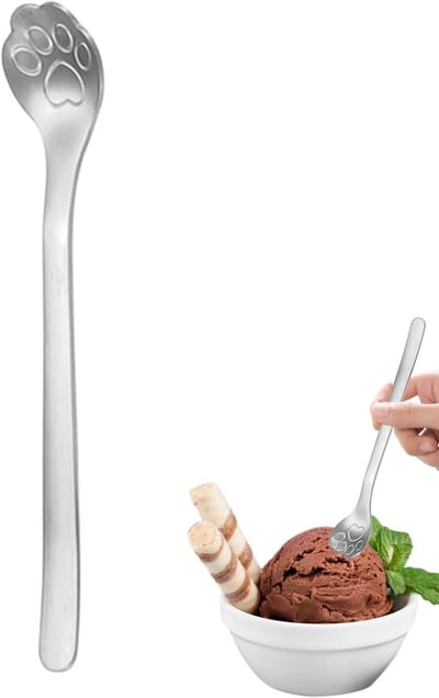 Lepels met steel - Roerlepels - Drankjes roeren - Kat klauw ontwerp - 163 cm - Zilver