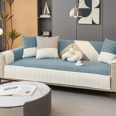 Chenille Pied-de-poule Bankkussen, Universeel Antislip, Licht Luxe Stofsplicing, Kussenhoes, Stoffen Handdoek voor Alle Seizoenen 70*70cm