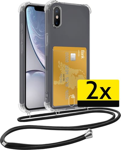 Hoesje Geschikt voor iPhone Xs Max Telefoonhoesje Met Koord Case Pashouder Siliconen - Hoes Geschikt voor iPhone Xs Max Hoesje Met Kaarthouder - Transparant - 2 Stuks