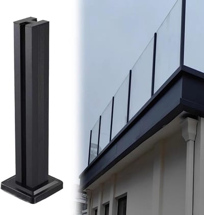 Terras Leuning Post - Glazen Balustrade - Buitenruimte Verfraaien - Roestvrij Staal - 110cm Hoog - Zwart