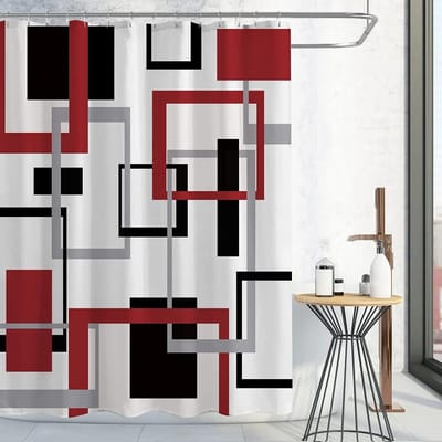 Zwart-Wit Douchegordijnen Zwart Grijs Geometrisch Abstract Mid-Century Modern Minimalistisch Stoffen Gordijn Voor Badkamerdecoratie W110H175(CM)-1 Pcs