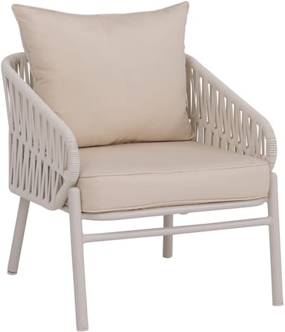 Aluminium tuinstoel MCW-P90, loungestoel fauteuil outdoor, touwvlechtwerk Rope stof/textiel (180 g/m²) ~ crème