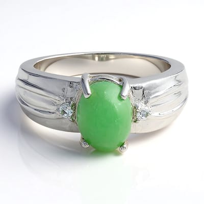 Cavill - Zilveren Ring - 925 Sterling Zilver - 1 47 Ct Keizerlijke Chrysopraas Ovaal - 0 049 Ct Witte Topaas - Elegante Statement Ring Maat 17