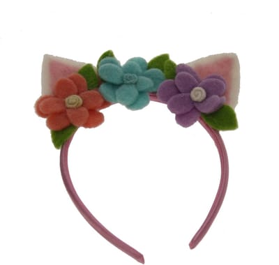 Haarband met kattenoortjes/bloemen vilt 14x2x19cm