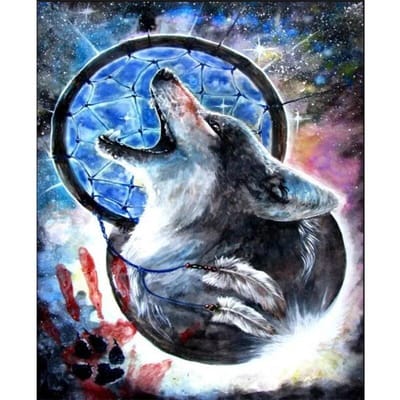 Peinture Broderie Diamant Fait Main DIY Point Exquis de Mosaïque Loup Hurlement Image Décoration Maison 20X30CM white
