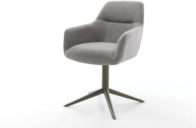 Eetkamerstoel Pejo-Flex kruispoot afwerking met titanium zachte stof met structuur grijs 360° draaibaar rocker-functie pocketveer kern