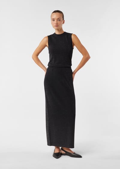 comma - female - Slanke jersey rok met glittergaren en split in de benen