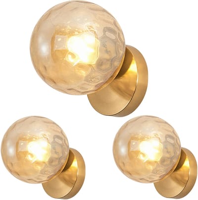 Set van 3 Moderne Wandlamp Binnen Amberkleurig Glas Wandlampen voor Slaapkamer Woonkamer Badkamer Goud