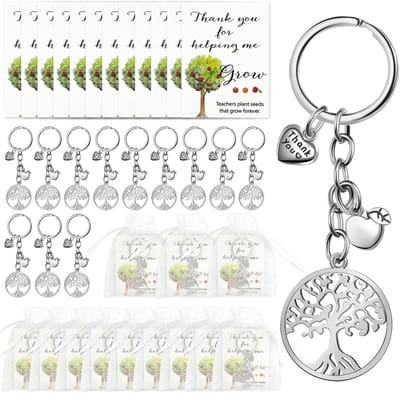 Dailygoods- Sleutelhanger Set van 12 - Bedankjes voor Docenten - Afscheidscadeau - Cadeaus voor Juffen/Meesters - Inclusief Bedankkaartje - Praktische Attenties - Lerarencadeau