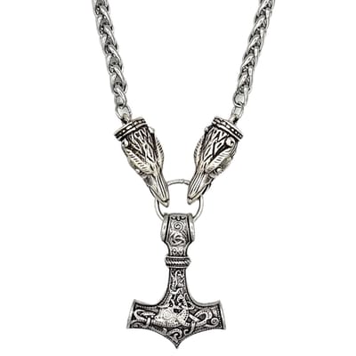 Tesoro Mio Michel – Vikings – Viking Ketting – Raven & Mjolnir Hamer - Edelstaal – 60 cm