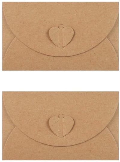 2 stuks - Bruine Kraft Envelop - 10,3x7cm - Bruin - met Hartvormige Sluiting