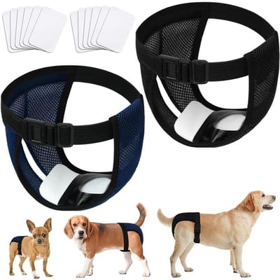 Herbruikbare hondenluiers 2-pack met 6 sanitaire maandverbanden, verstelbare beschermende broeken, wasbare puppy menstruatiebroeken voor vrouwelijke honden