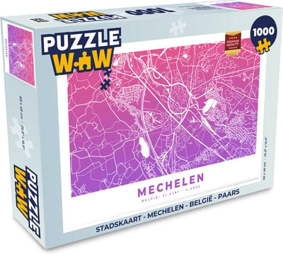 Puzzel Stadskaart - Mechelen - België - Paars - Legpuzzel - Puzzel 1000 stukjes volwassenen - Plattegrond