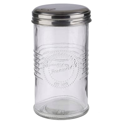 APS suikerdispenser - glazen suikerstrooier 350 ml - rvs schroefdeksel met doseerklep - vaatwasserbestendig