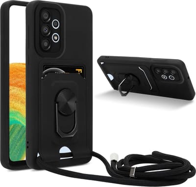 Cadorabo Telefoonketting Hoesje met standfunctie geschikt voor Samsung Galaxy A33 5G in ZWART - Siliconen beschermhoes met verstelbare koordband