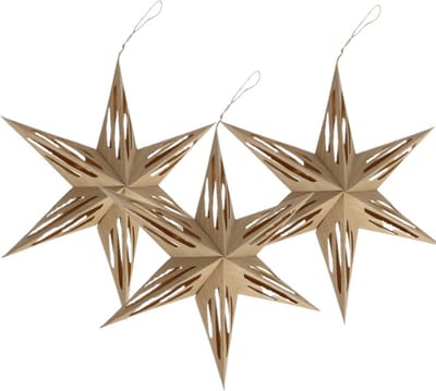 3x stuks papieren decoratie kerstster lampionnen lichtbruin 30 cm - Kerststerren - Kerstdecoratie/kerstversiering