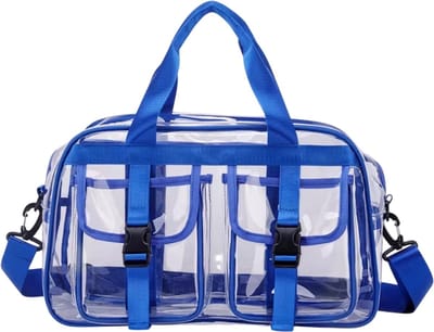 Transparante PVC Reistas met Rits – Grote Capaciteit Schoudertas, Reistas Dames met Ruime Opbergruimte, Casual Handtas voor Vakantie, Sport en Dagelijks Gebruik - Blauw