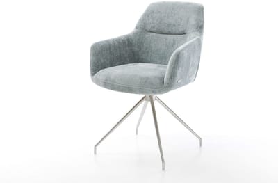 Eetkamerstoel Pejo-Flex kruisframe conisch roestvrij staal chenille pastelblauw 180° draaibaar pocketveer kern