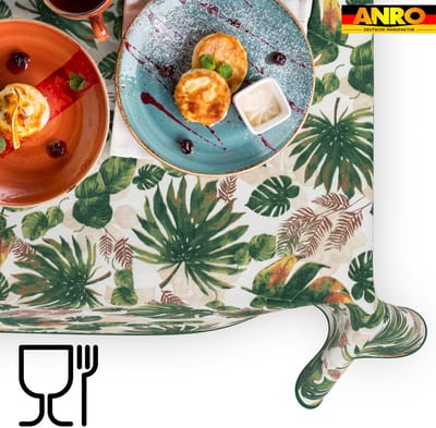 ANRO Tafelkleed Jungle bladeren Meerkleurig 200x140cm Met sierband Afwasbaar Waterafstotend