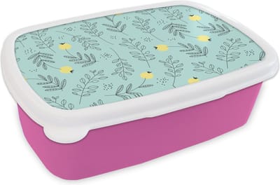 Broodtrommel Roze - Lunchbox - Brooddoos - Patronen - Zaad - Planten - 18x12x6 cm - Kinderen - Meisje